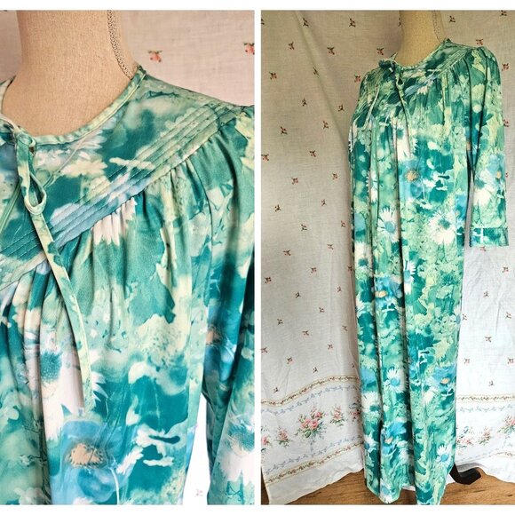 Size M Vintage 1990s Tradition Green Floral Robe - Picture 1 of 9